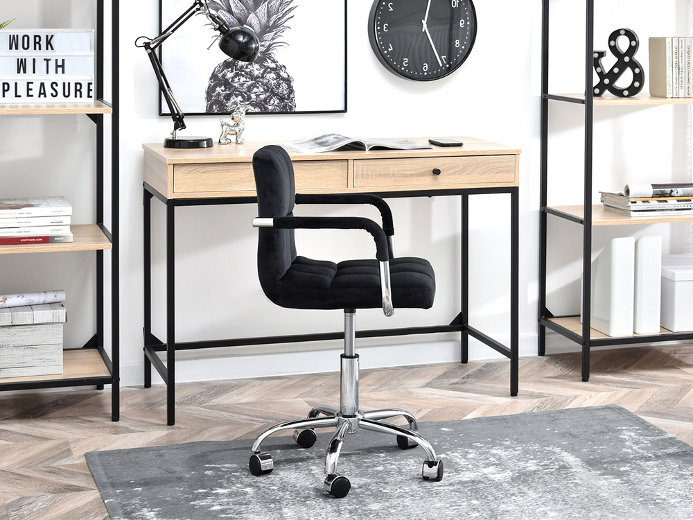 Velourlænestol sort/krom ben ELIS