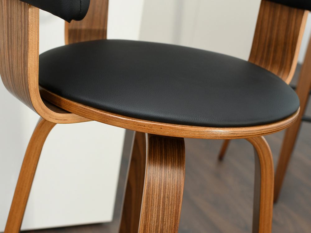 Hocker i valnød, sorte ben, sæde i valnød ROTTO