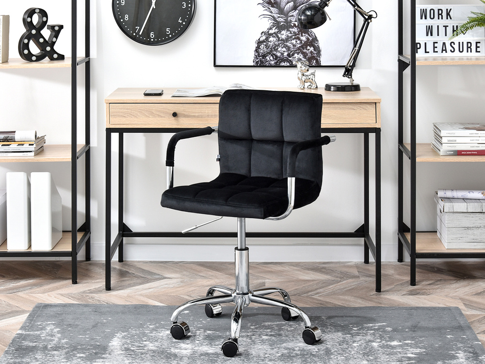 Velourlænestol sort/krom ben ELIS