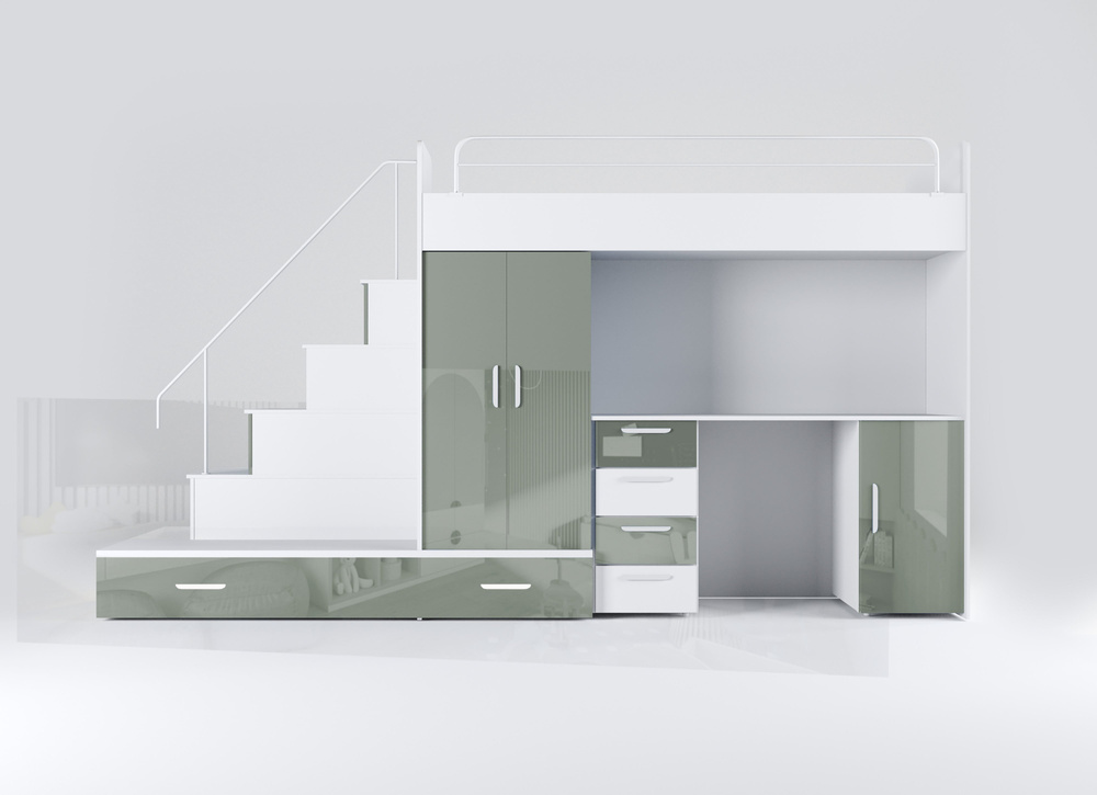 Køjeseng med skrivebord hvid/grå venstre EDEN 5