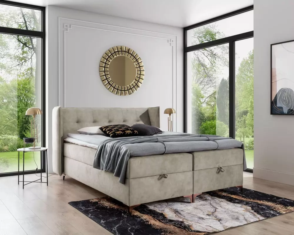 Beige kontinentalseng med opbevaring 160x200 LOTOS