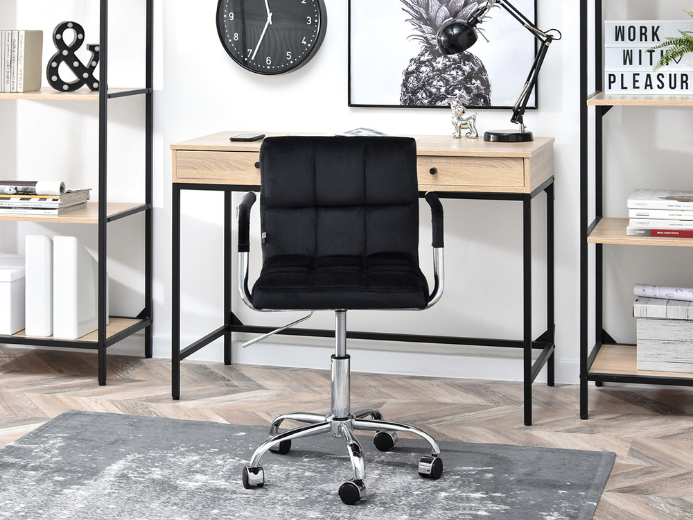 Velourlænestol sort/krom ben ELIS