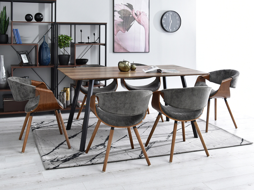 Velourstol grå sort træben BENT