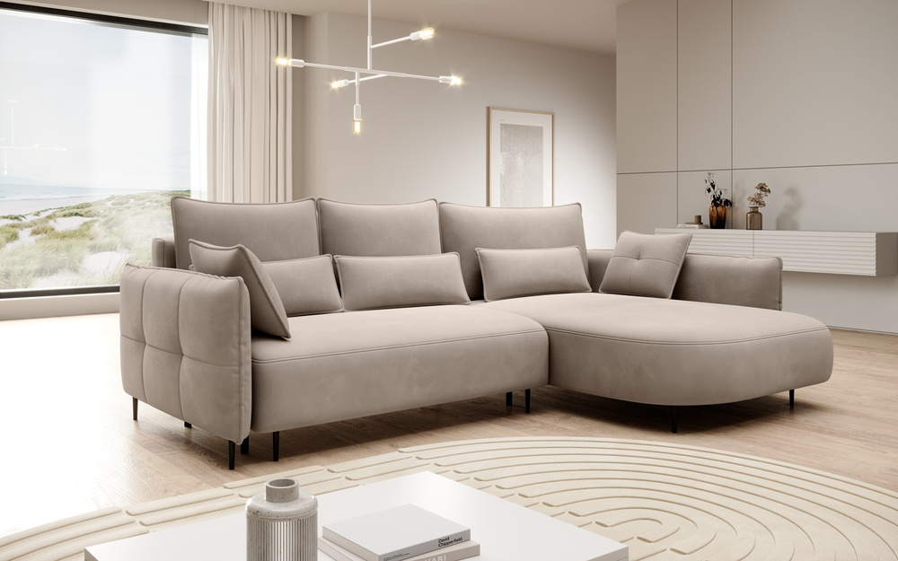 Beige hjørnesofa med sovefunktion højre PALERMO