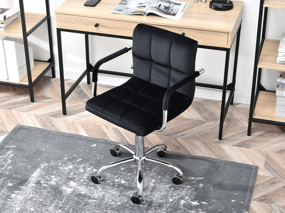 Velourlænestol sort/krom ben ELIS