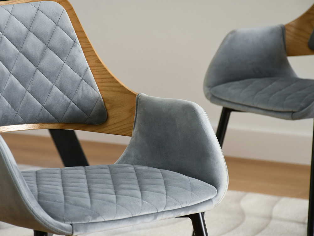 Velourstol grå/eg med sorte ben MORGAN