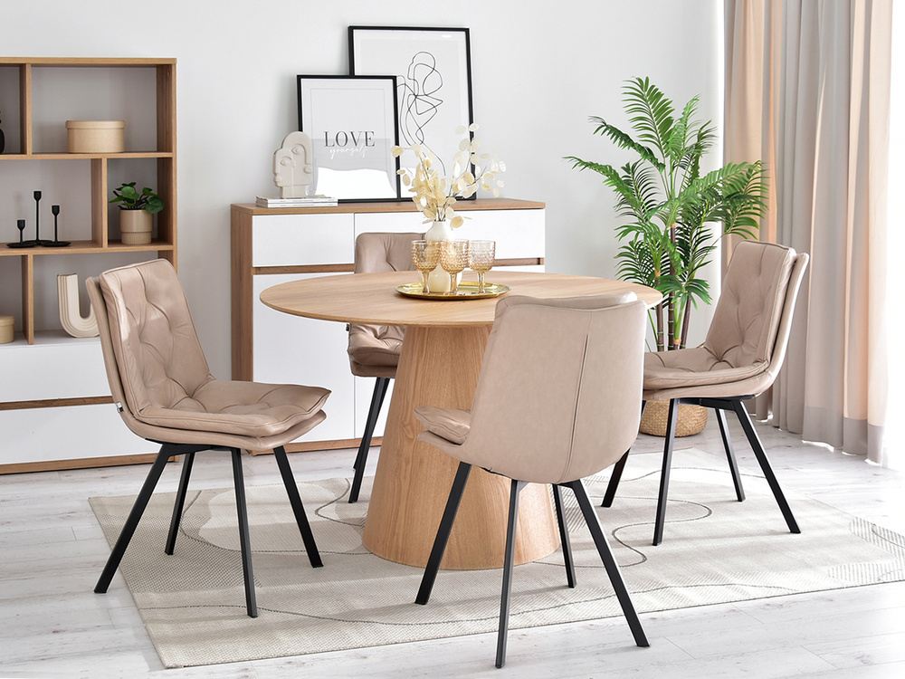 Beige økologisk læderstol med sorte ben PUNTI