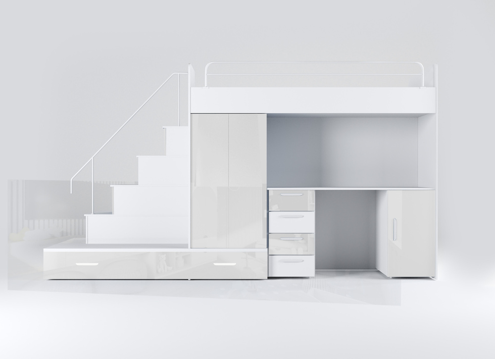 Køjeseng med skrivebord hvid venstre EDEN 5