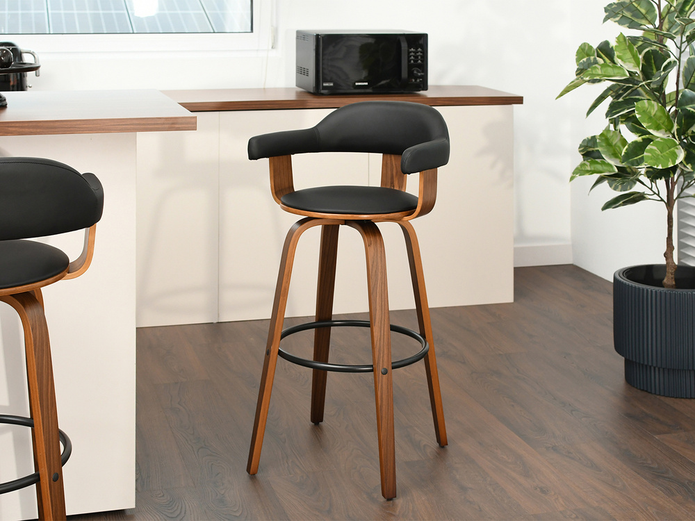 Hocker i valnød, sorte ben, sæde i valnød ROTTO