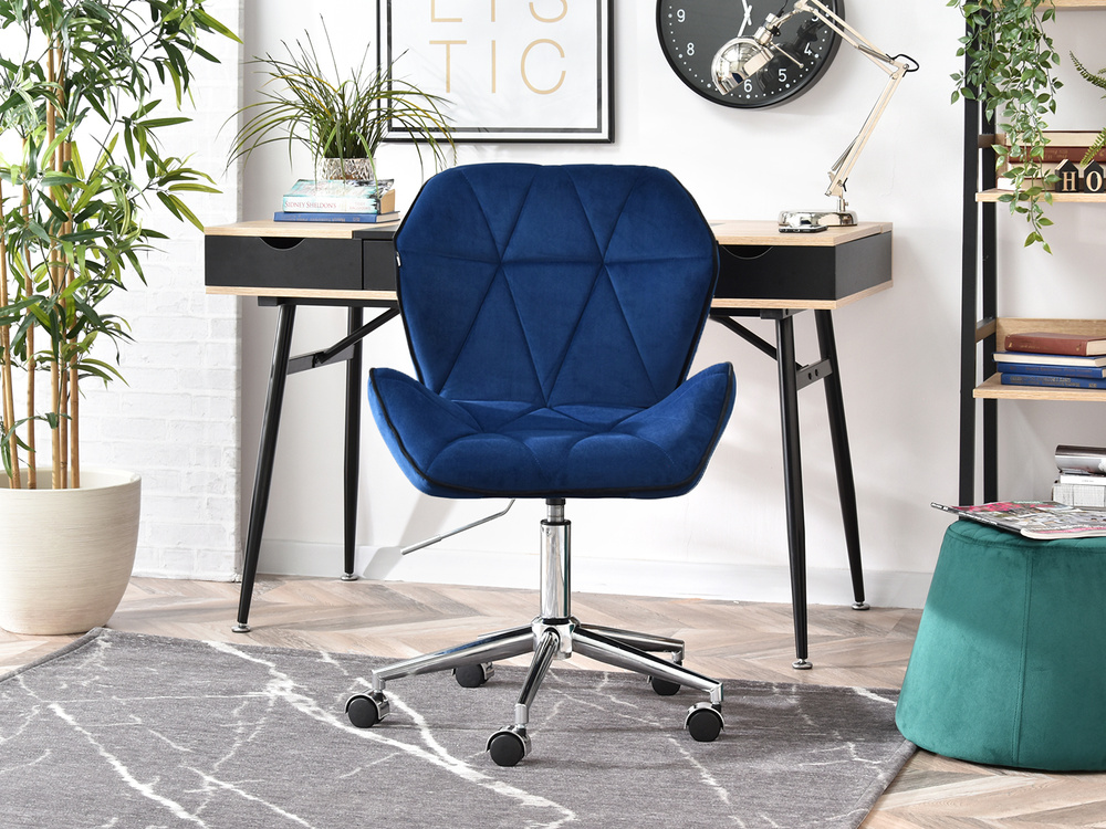 Velour lænestol marineblå krom ben VELO-MOVE