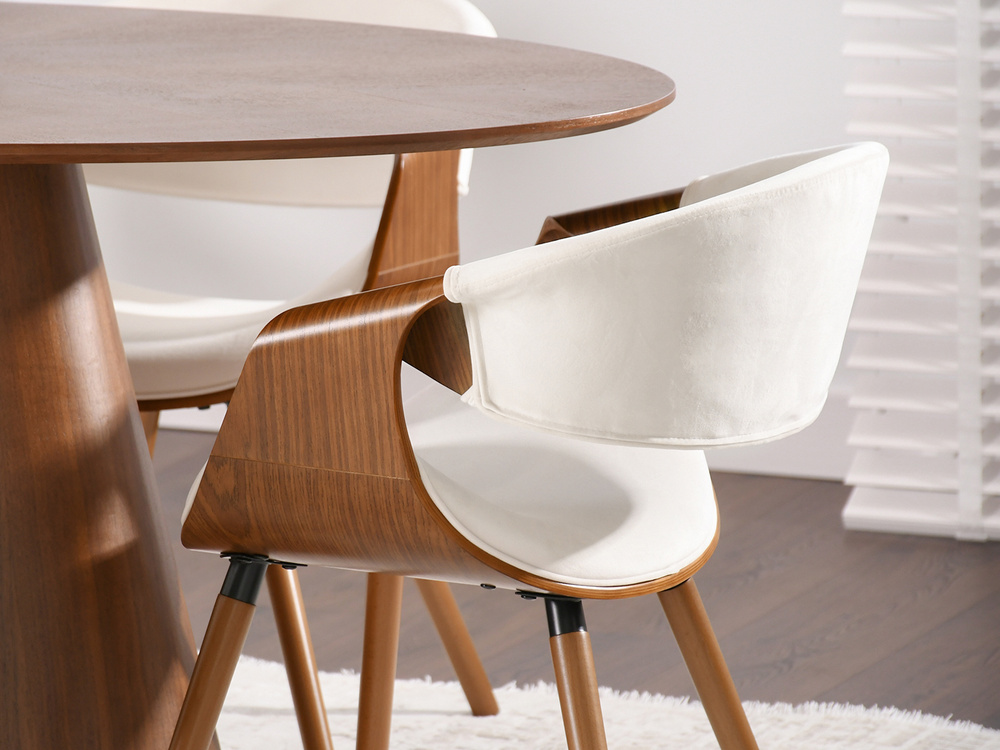 Valnøddevelourstol valnød/cremefarvede ben BENT