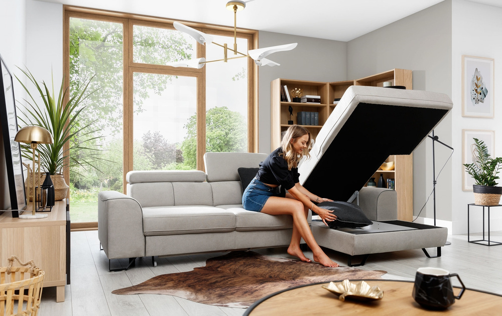 Hjørnesofa med beholder sort ASTI MINI