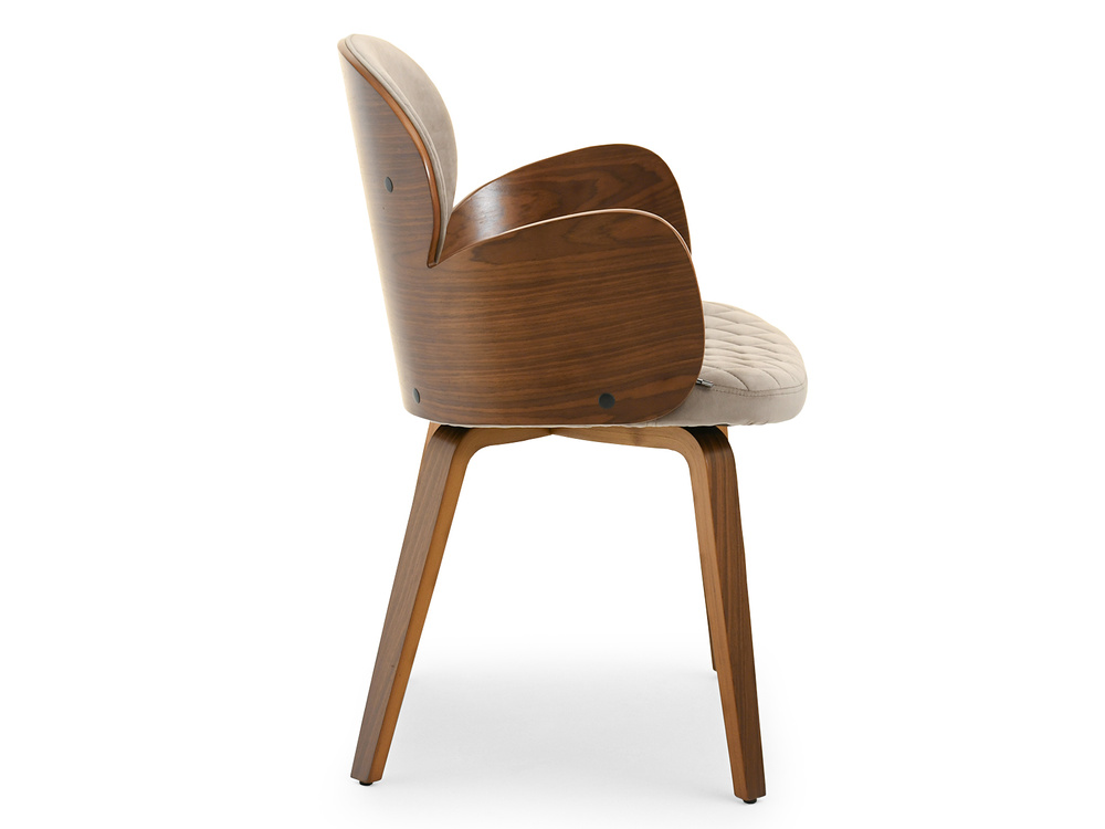 Velourstol med ben i beige valnød ARIA