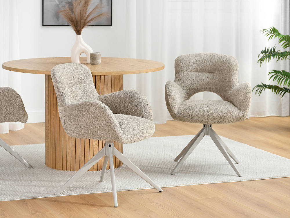 Beige drejestol med armlæn og grå ben MILET