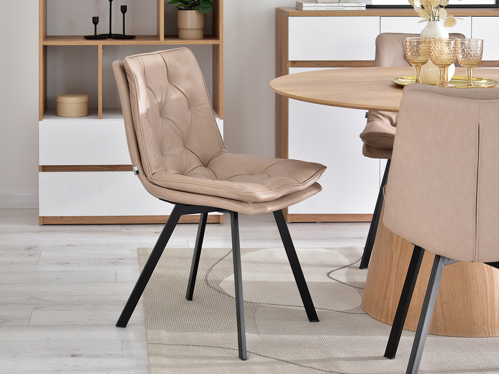 Beige økologisk læderstol med sorte ben PUNTI
