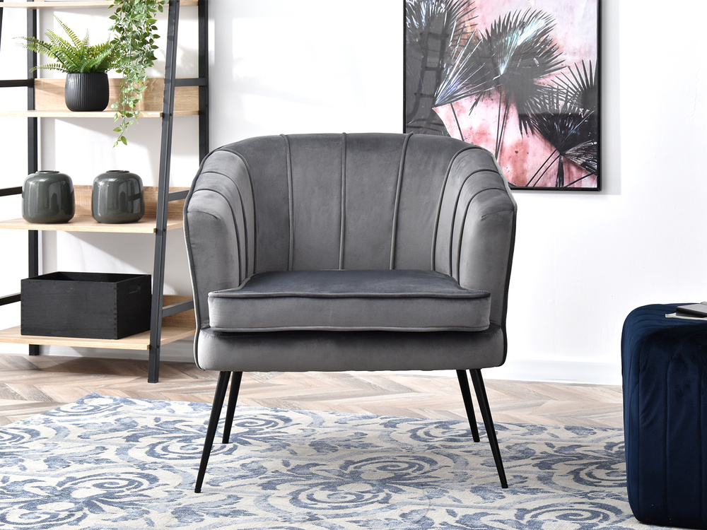 Velourlænestol med grå, sorte ben ESTEL