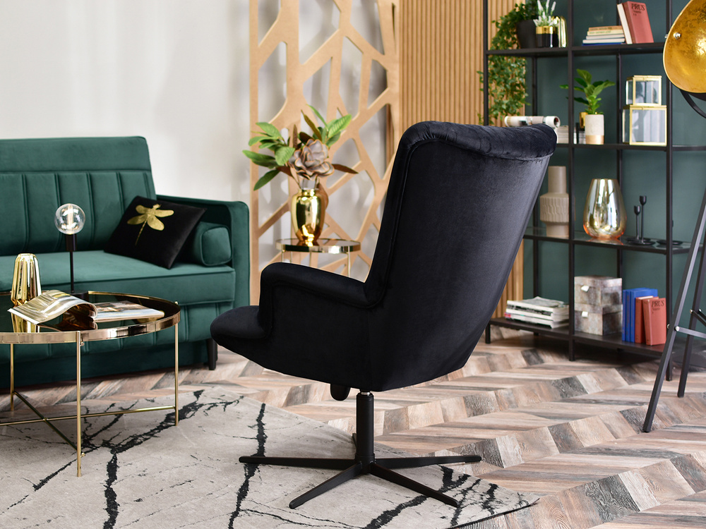 Velourlænestol sort med sorte ben ESLA