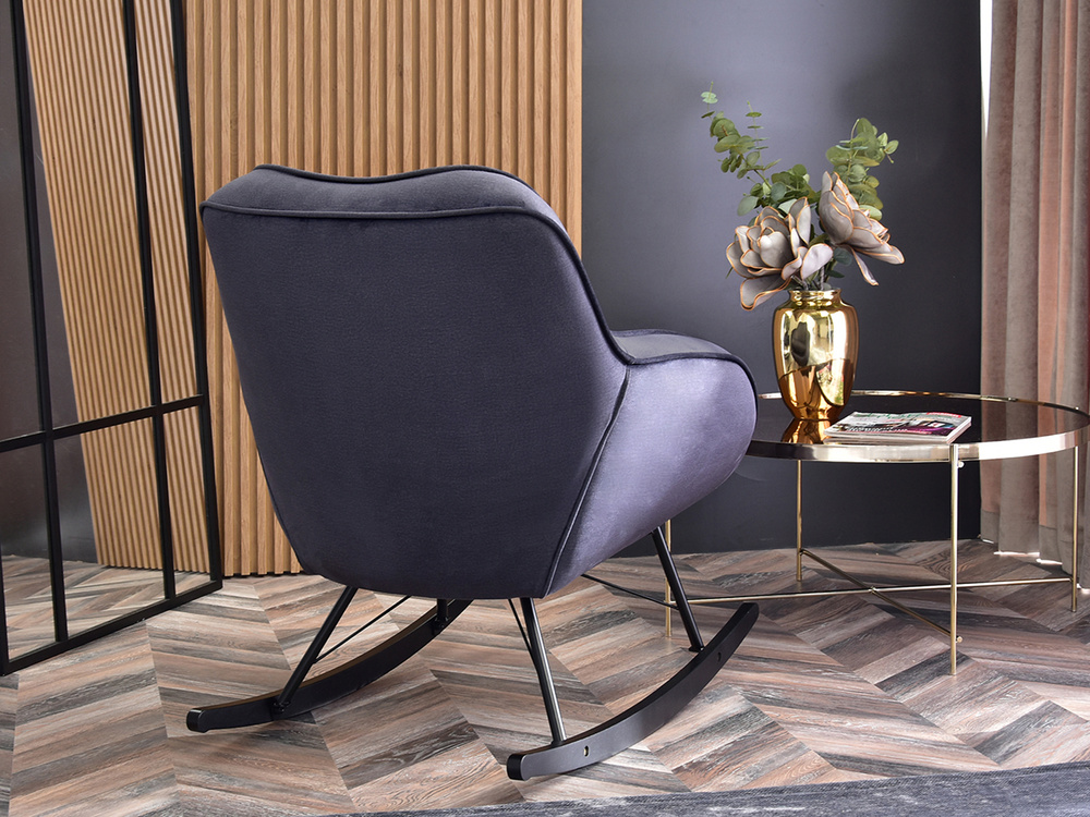 Velour-lænestol med grafit-sorte ben COCO