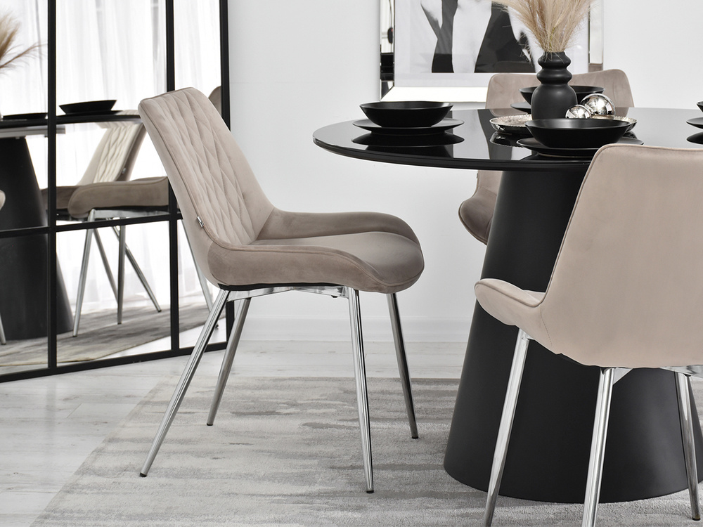 Velourstol beige krom ADEL-ben