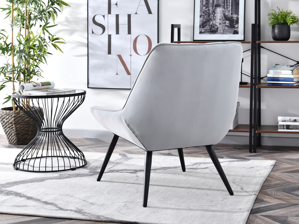 Velourlænestol grå med sorte ben ZOTI