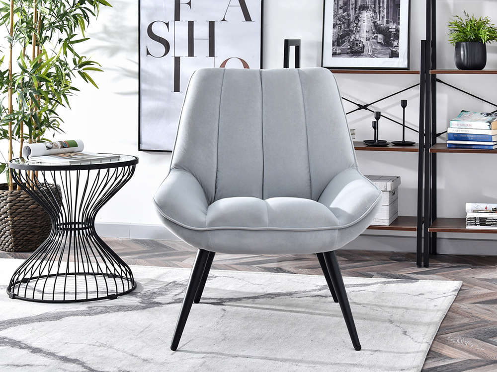 Velourlænestol grå med sorte ben ZOTI