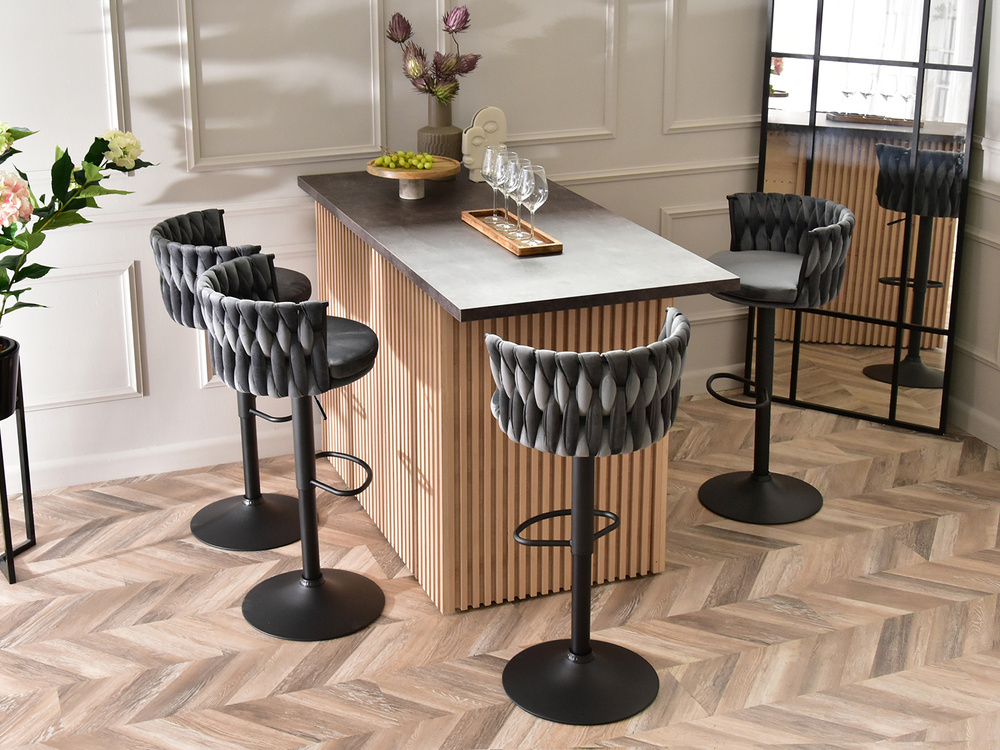 Grafit/mørkegrå velour hocker, sorte ben ASTER