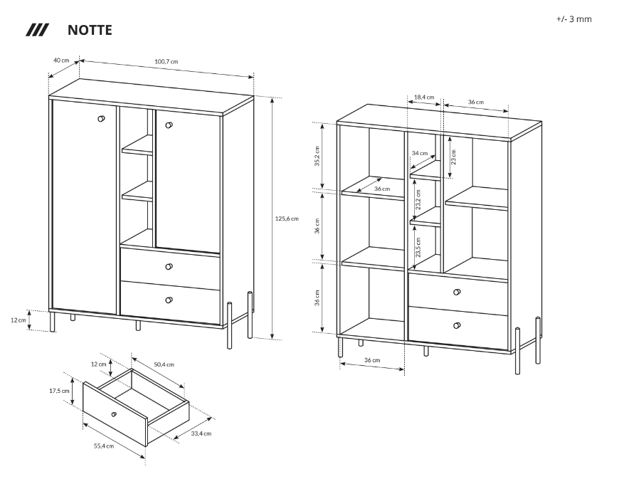 Høj kommode 100 cm antracit NOTTE