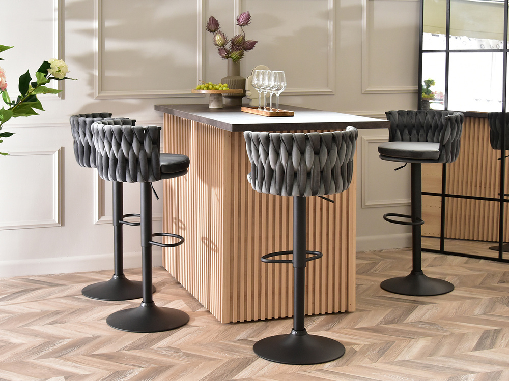 Grafit/mørkegrå velour hocker, sorte ben ASTER