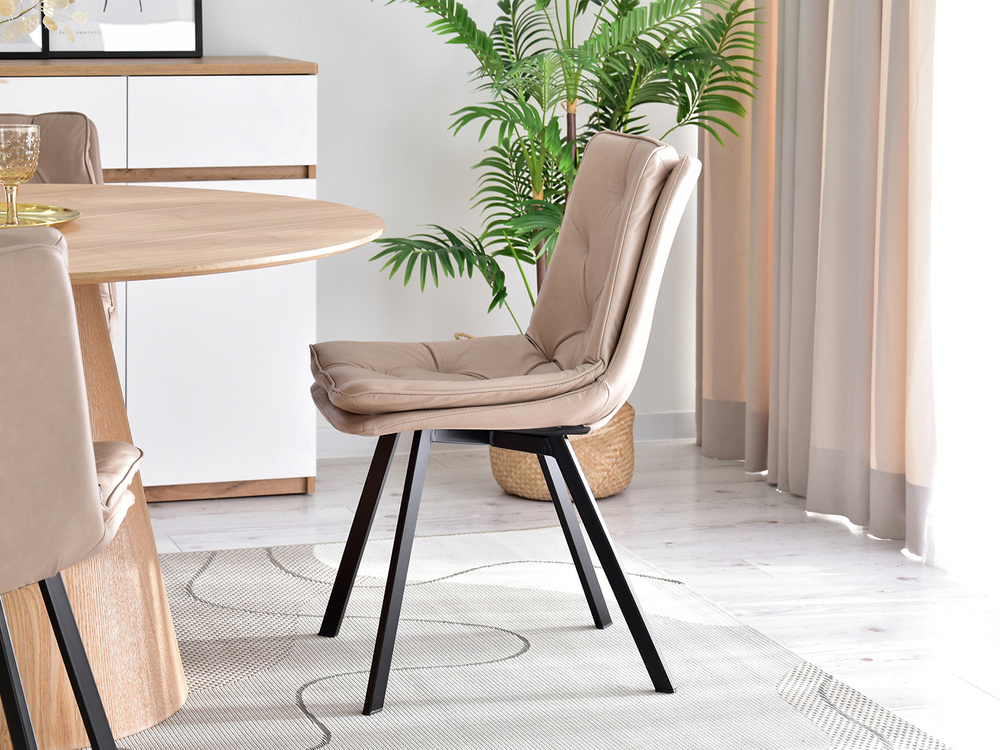 Beige økologisk læderstol med sorte ben PUNTI