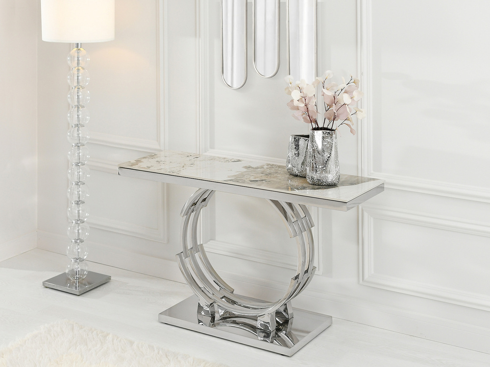 New York-konsol, grå marmor, spejlkrom TOBAGO