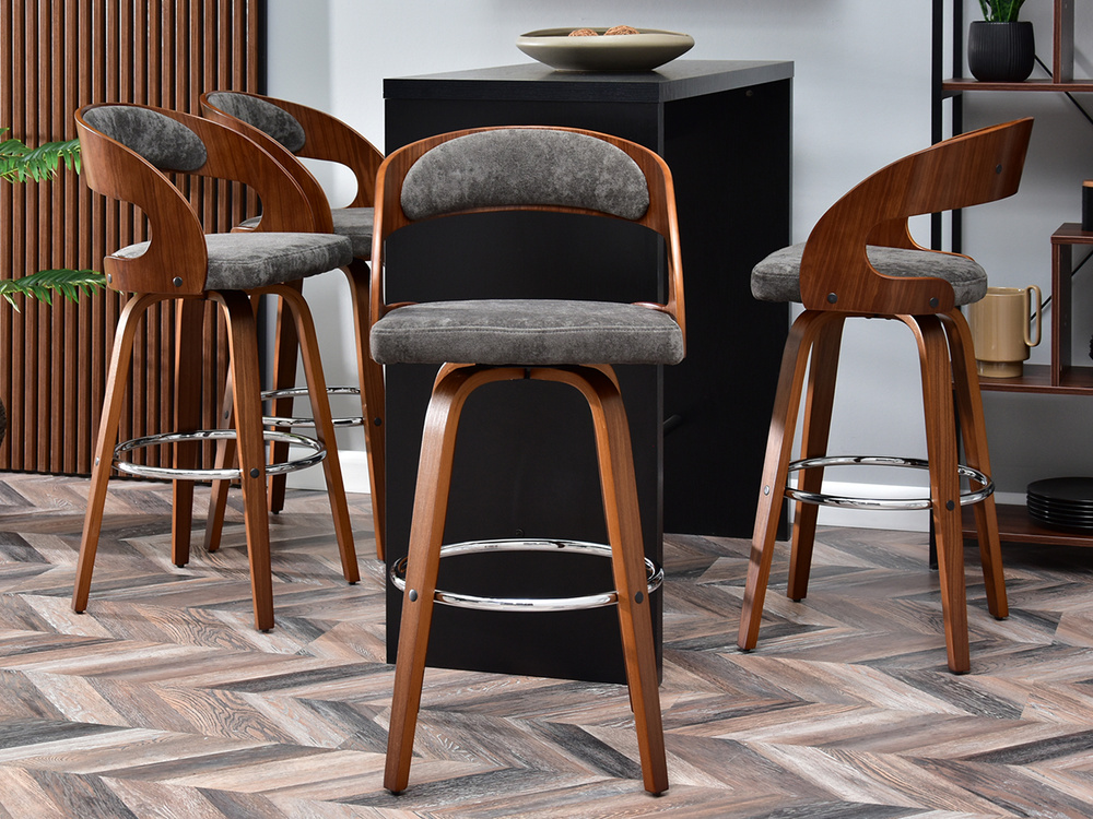 Hocker grå/valnød krom ben WELLA HOCKER