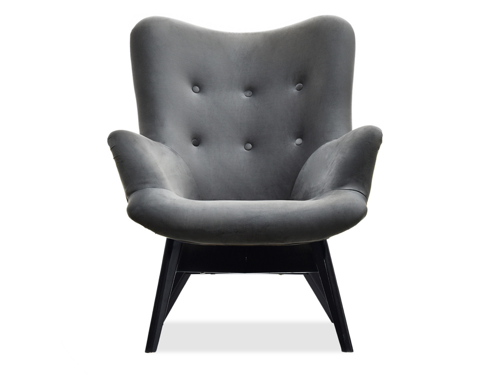 Velourlænestol med grå, sorte ben FLORI