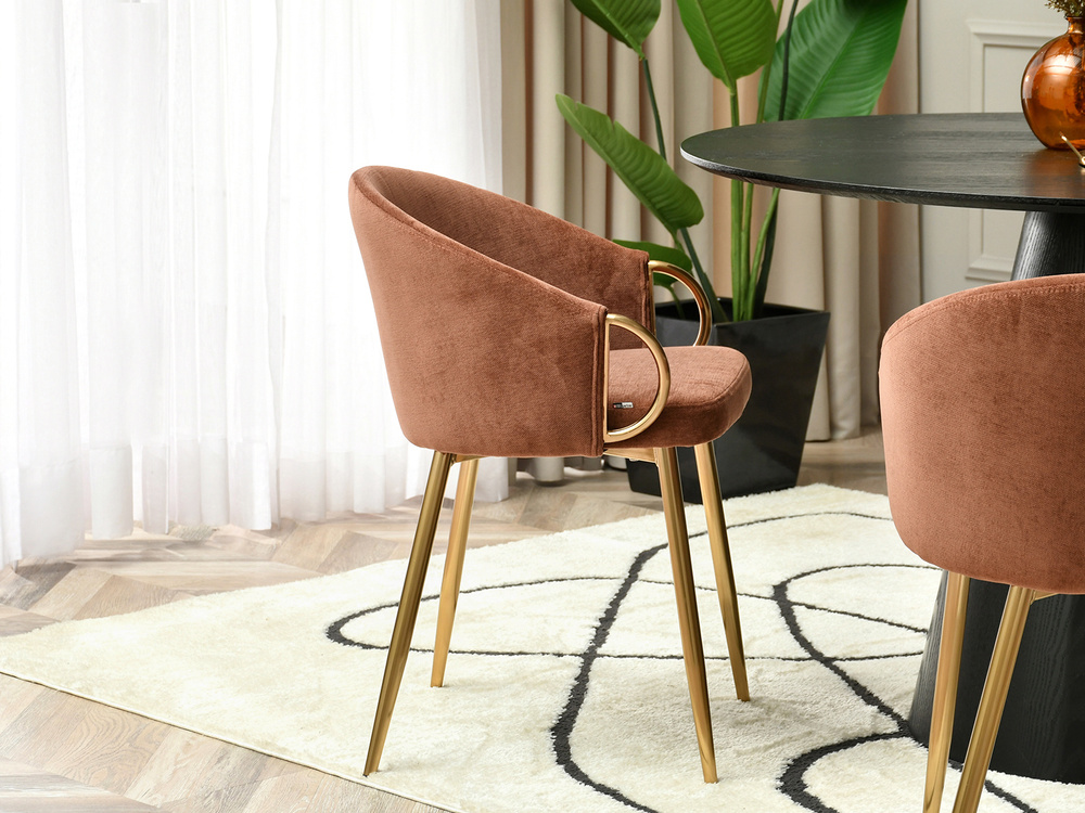 CLARA designerstol med ben i kobber og guld