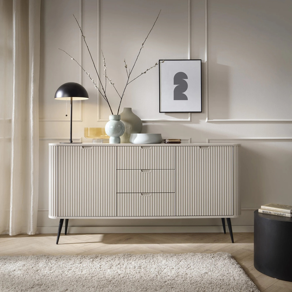 Beige riflet kommode, 168 cm CALMA