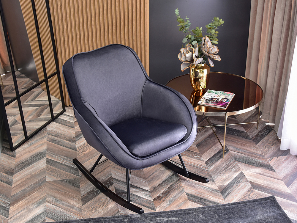 Velour-lænestol med grafit-sorte ben COCO