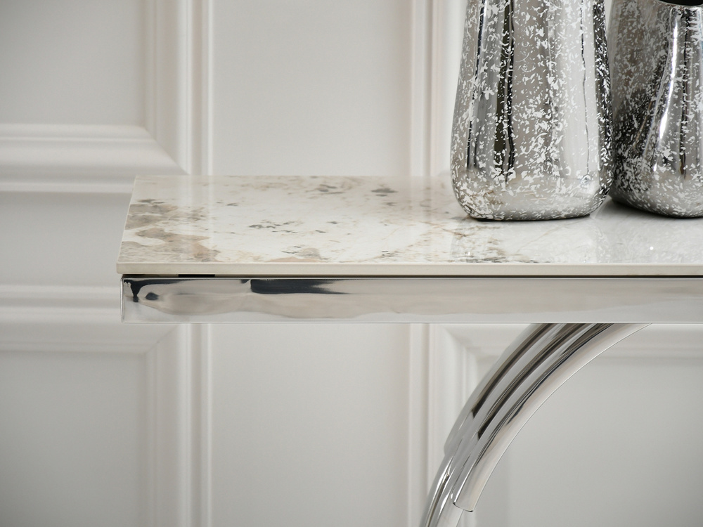 New York-konsol, grå marmor, spejlkrom TOBAGO