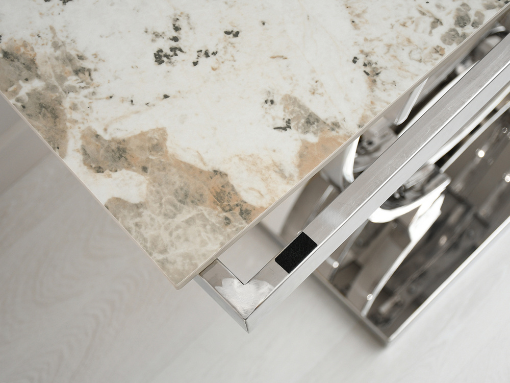 New York-konsol, grå marmor, spejlkrom TOBAGO