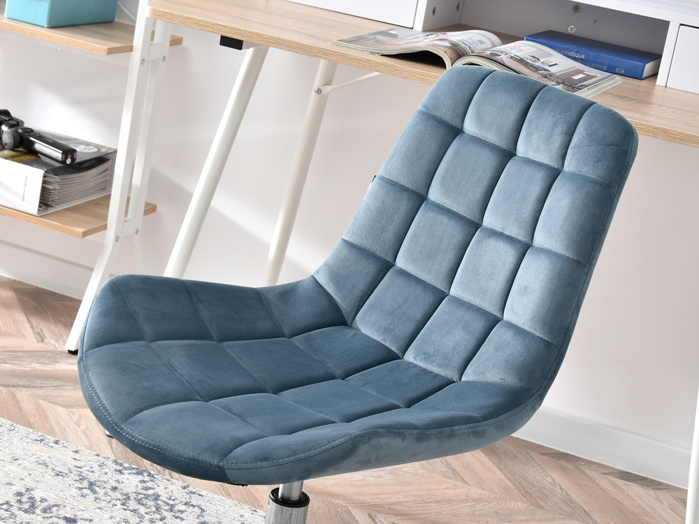 Velourlænestol med blå kromben ELIOR