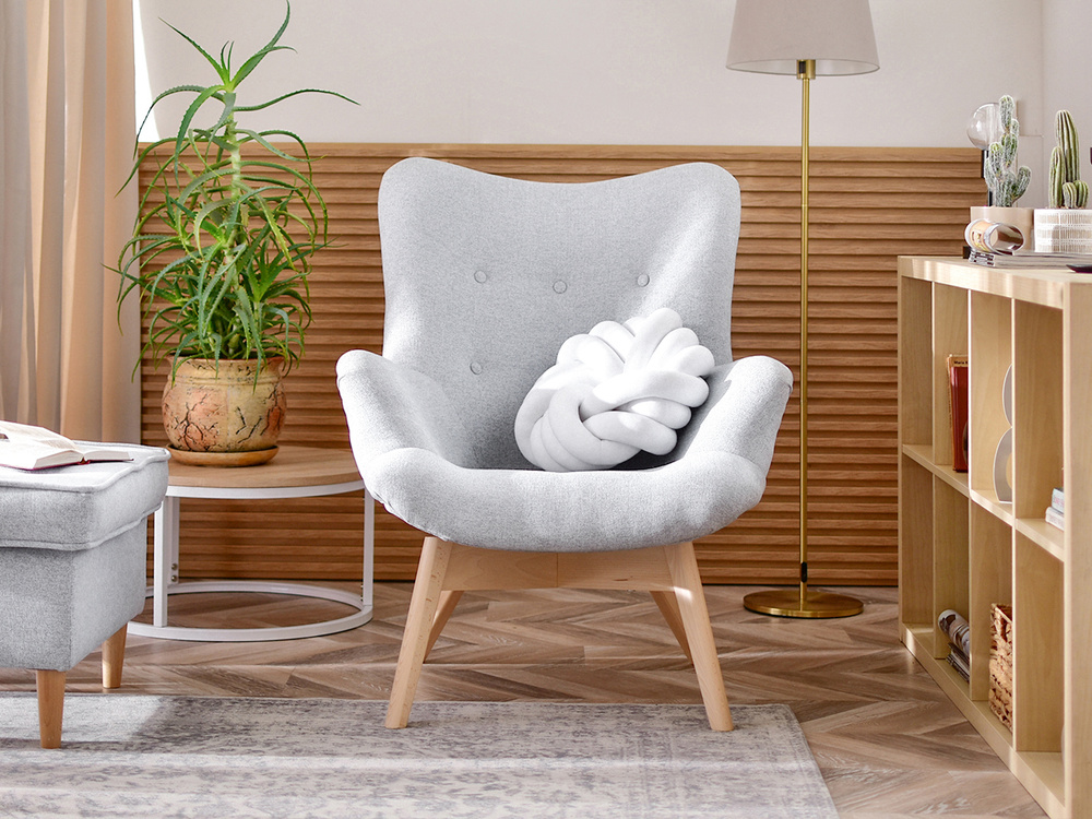 Skandinavisk lænestol lysegrå ben i bøg FLORI