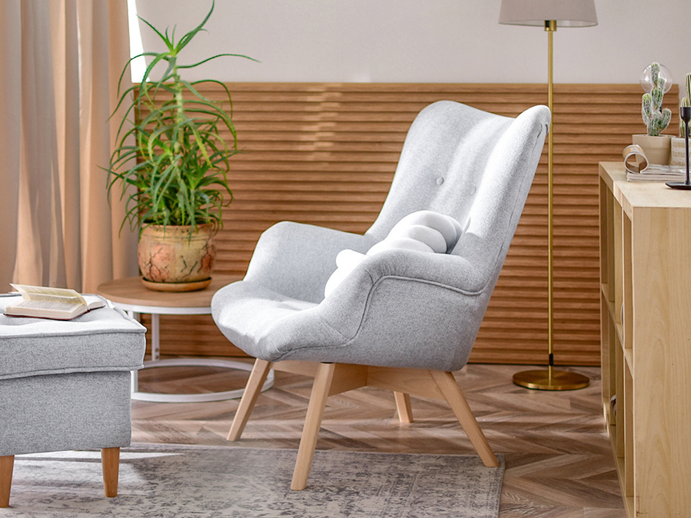 Skandinavisk lænestol lysegrå ben i bøg FLORI