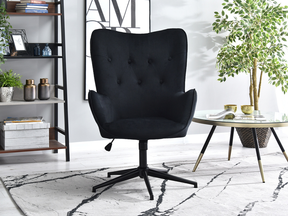 Velourlænestol sort med sorte ben TRINI