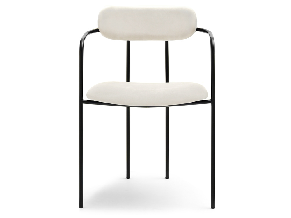 Cremefarvet velourstol med sorte ben MALAGA