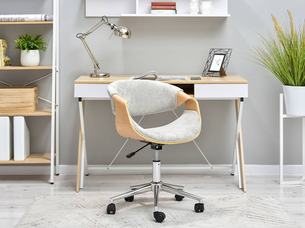 Kontorlænestol grå/natur eg krom ben RAPID