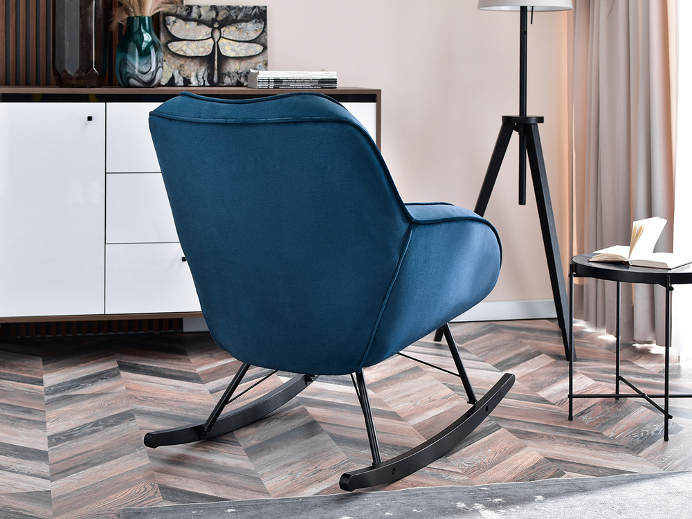 Velourlænestol marineblå sorte ben COCO