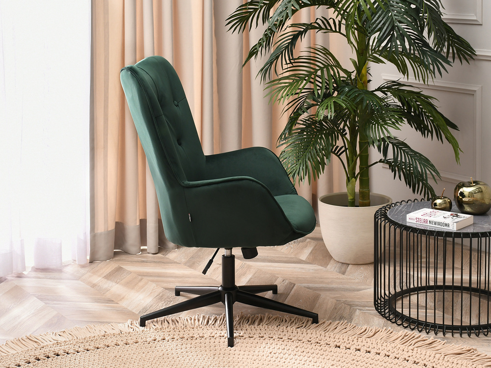 Velourlænestol med grønne, sorte ben TRINI
