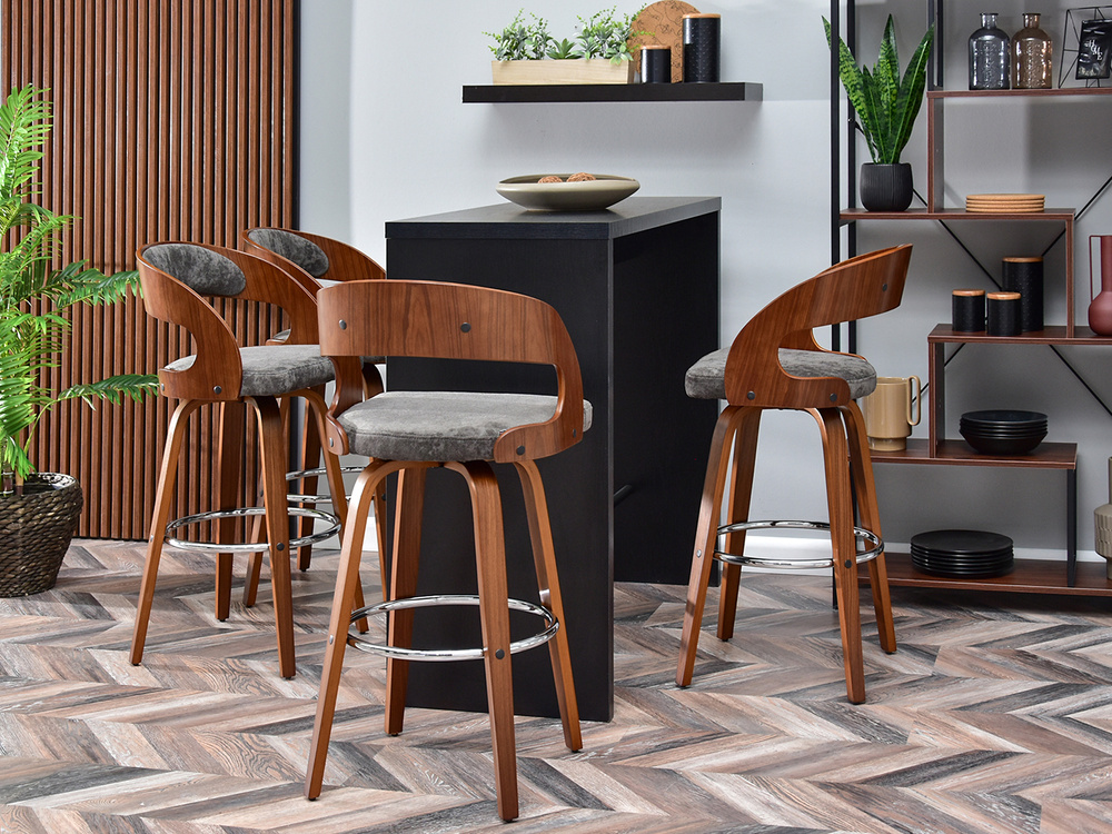 Hocker grå/valnød krom ben WELLA HOCKER