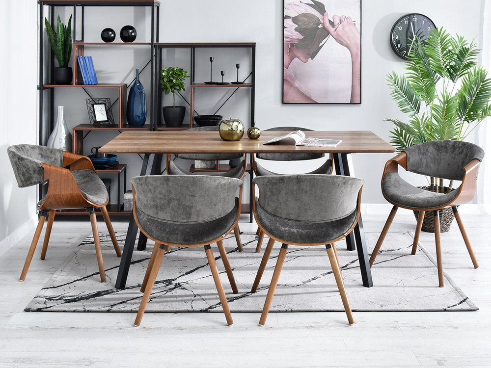 Velourstol grå sort træben BENT