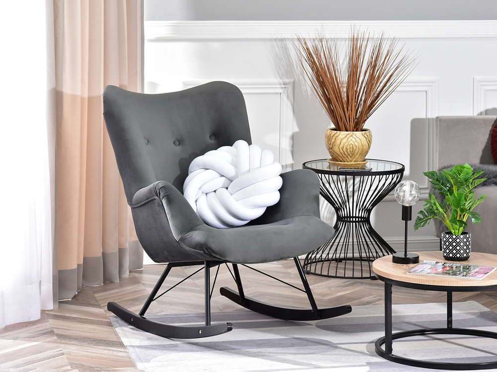 Velourlænestol grå sorte ben LAUREN