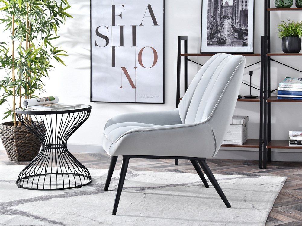 Velourlænestol grå med sorte ben ZOTI