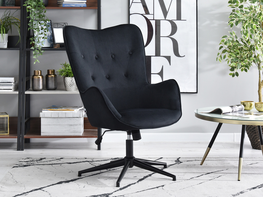 Velourlænestol sort med sorte ben TRINI